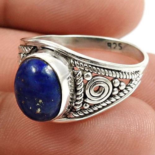 Lapis Gemstone Ring 925 Sterling Silver Indian Handmade Jewelry U44