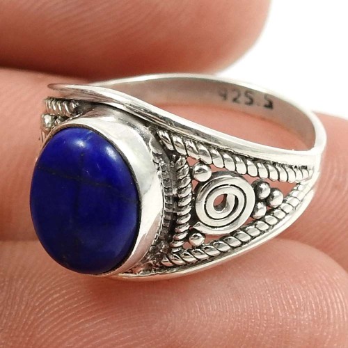 Lapis Gemstone Ring 925 Sterling Silver Handmade Indian Jewelry V44