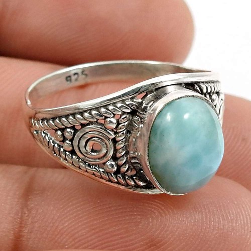 Larimar Gemstone Ring 925 Sterling Silver Tribal Jewelry X43