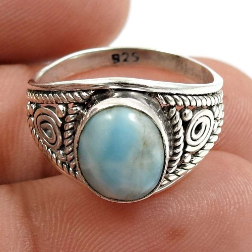 Larimar Gemstone Ring 925 Sterling Silver Indian Handmade Jewelry A44