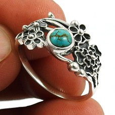 Turquoise Gemstone Flower Ring 925 Sterling Silver Handmade Jewelry W45