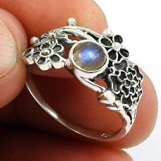 Labradorite Gemstone Flower Ring 925 Sterling Silver Vintage Look Jewelry Z44