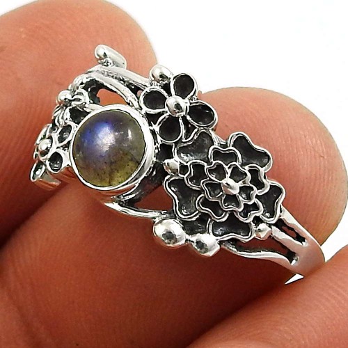 Labradorite Gemstone Flower Ring 925 Sterling Silver Tribal Jewelry B45