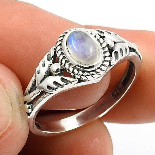 Rainbow Moonstone Gemstone Ring 925 Sterling Silver Handmade Indian Jewelry T46
