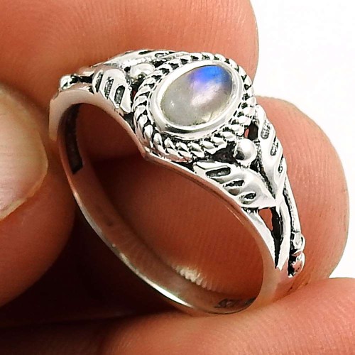 Rainbow Moonstone Gemstone Ring 925 Sterling Silver Ethnic Jewelry W46