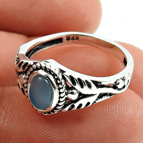 Chalcedony Gemstone Ring 925 Sterling Silver Ethnic Jewelry Q3