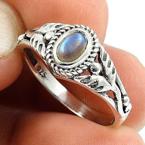 Labradorite Gemstone Ring 925 Sterling Silver Traditional Jewelry L46