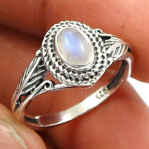 Rainbow Moonstone Gemstone Ring 925 Sterling Silver Stylish Jewelry C48