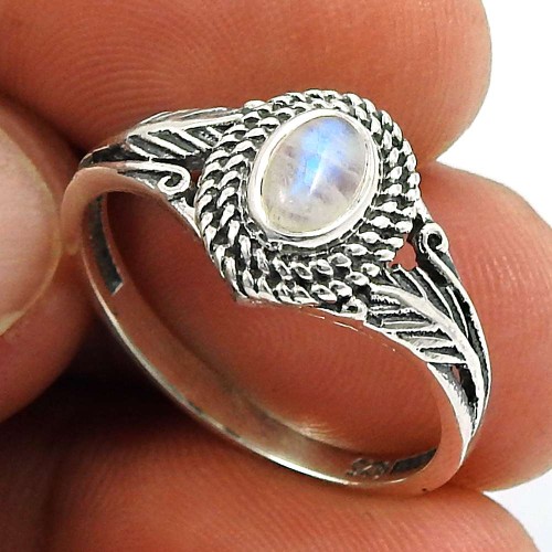 Rainbow Moonstone Gemstone Ring 925 Sterling Silver Tribal Jewelry D48
