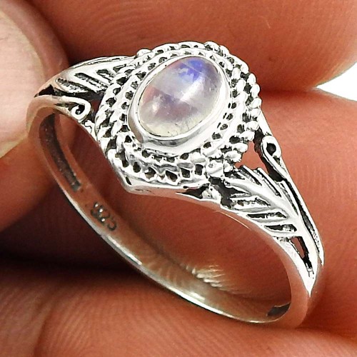 Rainbow Moonstone Gemstone Ring 925 Sterling Silver Handmade Jewelry E48