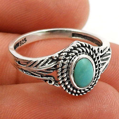 Turquoise Gemstone Ring 925 Sterling Silver Indian Jewelry F48