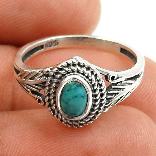 Turquoise Gemstone Ring 925 Sterling Silver Handmade Indian Jewelry H48