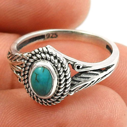 Turquoise Gemstone Ring 925 Sterling Silver Ethnic Jewelry K48