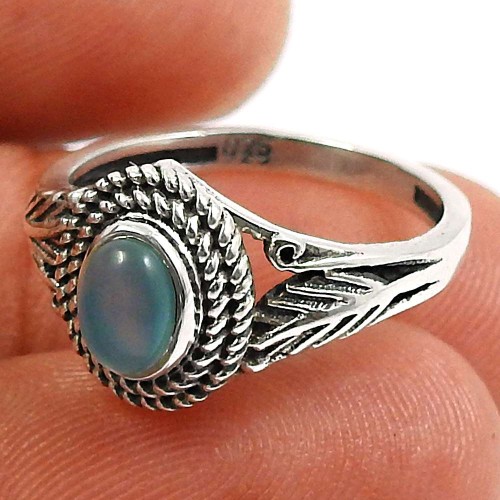 Chalcedony Gemstone Ring 925 Sterling Silver Indian Jewelry Z48