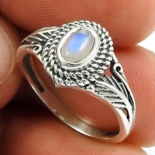 Rainbow Moonstone Gemstone Ring 925 Sterling Silver Vintage Jewelry Y47