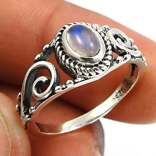 Rainbow Moonstone Gemstone Ring 925 Sterling Silver Ethnic Jewelry O49