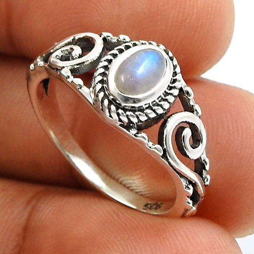 Rainbow Moonstone Gemstone Ring 925 Sterling Silver Stylish Jewelry Q1
