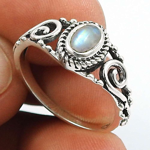 Rainbow Moonstone Gemstone Ring 925 Sterling Silver Tribal Jewelry R49