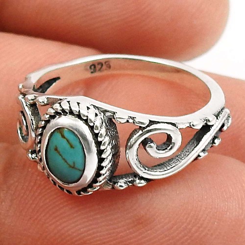 Turquoise Gemstone Ring 925 Sterling Silver Handmade Indian Jewelry V49
