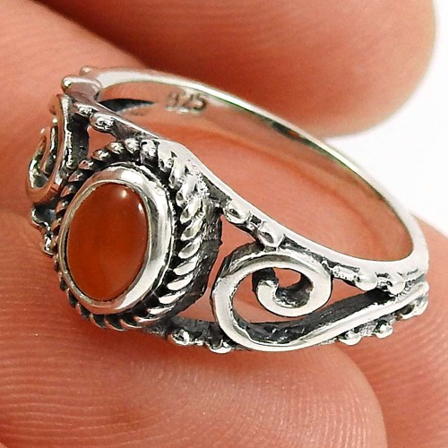 Carnelian Gemstone Ring 925 Sterling Silver Handmade Indian Jewelry F50