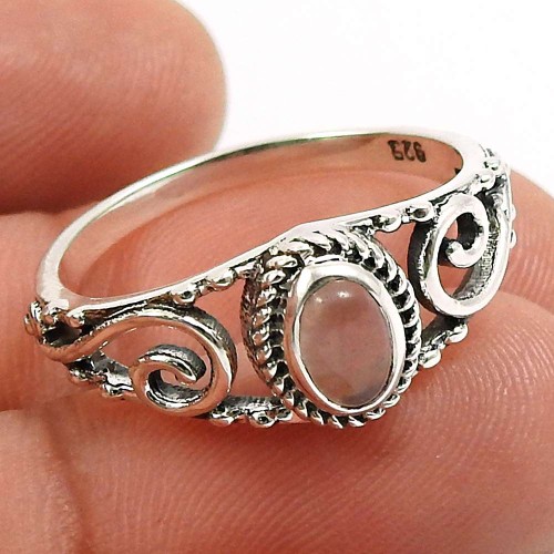 Rose Quartz Gemstone Ring 925 Sterling Silver Traditional Jewelry H50