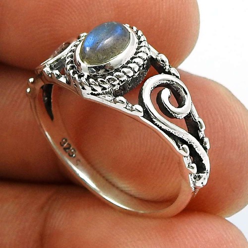 Labradorite Gemstone Ring 925 Sterling Silver Indian Handmade Jewelry K49