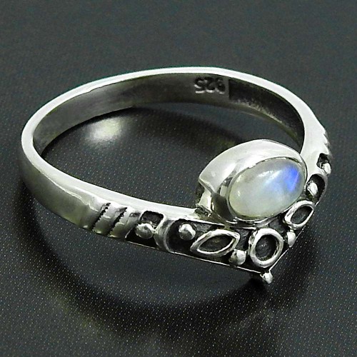 Rainbow Moonstone Gemstone Ring 925 Sterling Silver Indian Jewelry X50