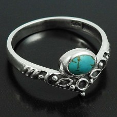 Turquoise Gemstone Ring 925 Sterling Silver Vintage Look Jewelry D51