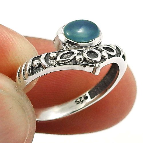 Chalcedony Gemstone Ring 925 Sterling Silver Indian Handmade Jewelry S51