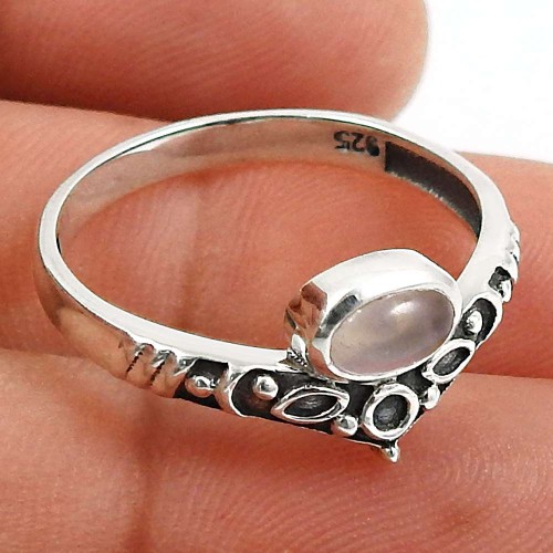 Rose Quartz Gemstone Ring 925 Sterling Silver Handmade Indian Jewelry T51