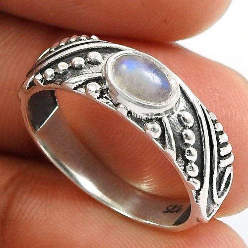 Rainbow Moonstone Gemstone Ring 925 Sterling Silver Vintage Jewelry E52