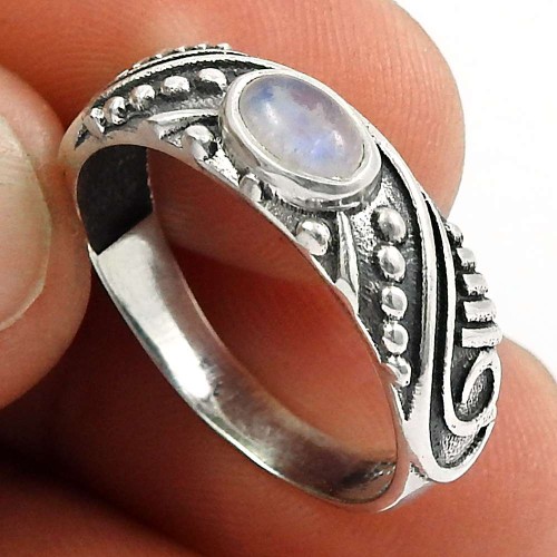 Rainbow Moonstone Gemstone Ring 925 Sterling Silver Stylish Jewelry I52