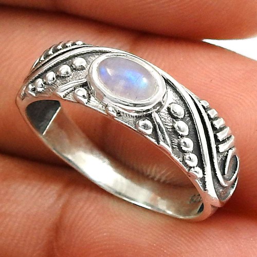 Rainbow Moonstone Gemstone Ring 925 Sterling Silver Tribal Jewelry J52