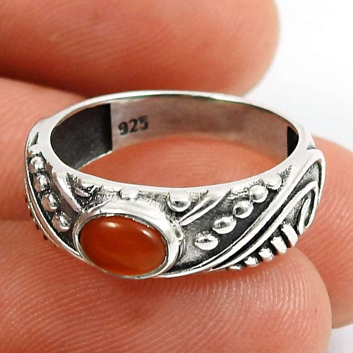 Carnelian Gemstone Ring 925 Sterling Silver Handmade Indian Jewelry X52