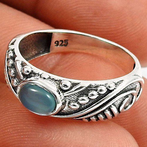 Chalcedony Gemstone Ring 925 Sterling Silver Handmade Jewelry E53