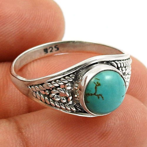 Turquoise Gemstone Ring 925 Sterling Silver Indian Jewelry P53