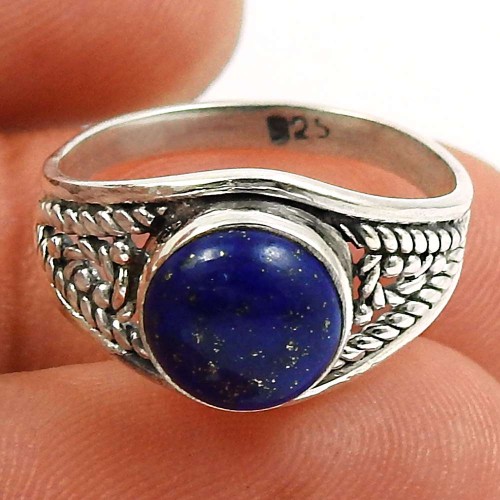 Lapis Gemstone Ring 925 Sterling Silver Tribal Jewelry X53