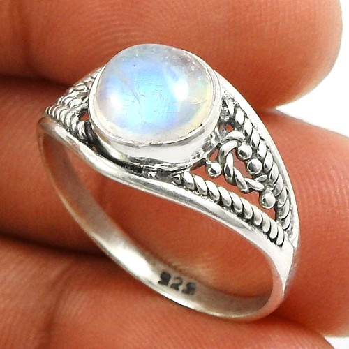 Rainbow Moonstone Gemstone Ring 925 Sterling Silver Vintage Look Jewelry L53