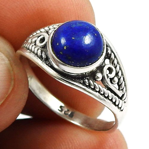 Lapis Gemstone Ring 925 Sterling Silver Tribal Jewelry R54