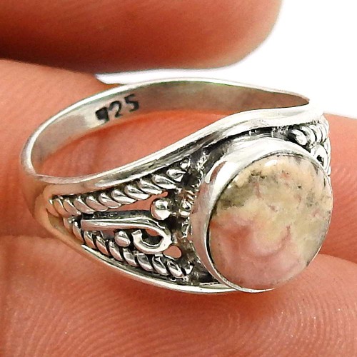 Rhodochrosite Gemstone Ring 925 Sterling Silver Traditional Jewelry D54