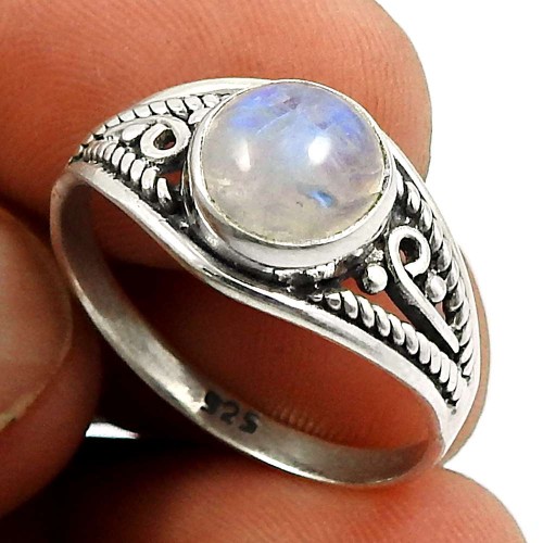 Rainbow Moonstone Gemstone Ring 925 Sterling Silver Ethnic Jewelry E54