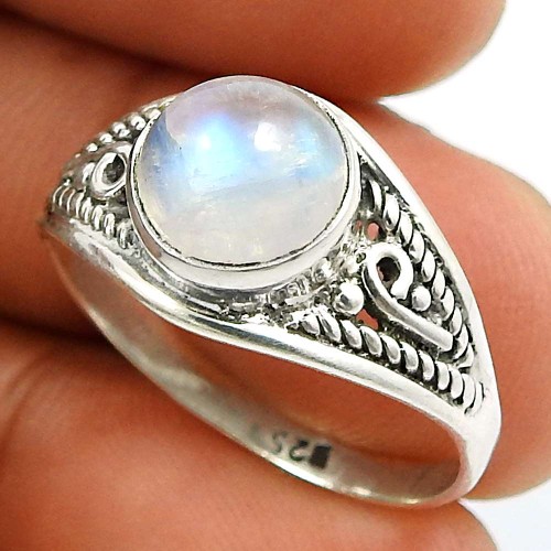 Rainbow Moonstone Gemstone Ring 925 Sterling Silver Vintage Look Jewelry F54