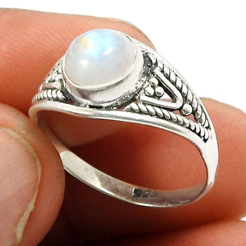 Rainbow Moonstone Gemstone Ring 925 Sterling Silver Indian Jewelry D55