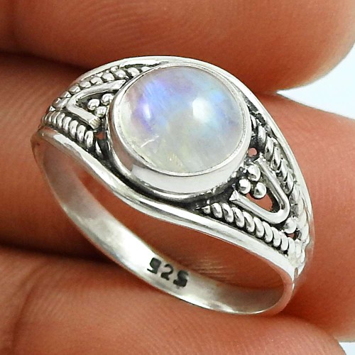 Rainbow Moonstone Gemstone Ring 925 Sterling Silver Indian Handmade Jewelry E55