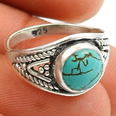 Turquoise Gemstone Ring 925 Sterling Silver Vintage Look Jewelry J55