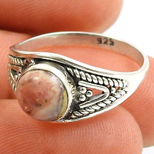 Rhodochrosite Gemstone Ring 925 Sterling Silver Handmade Indian Jewelry V54