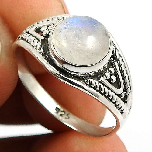 Rainbow Moonstone Gemstone Ring 925 Sterling Silver Indian Jewelry N55