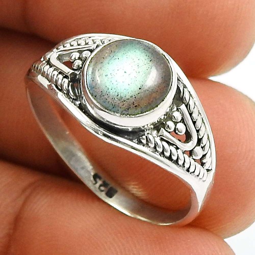 Labradorite Gemstone Ring 925 Sterling Silver Vintage Look Jewelry Z54