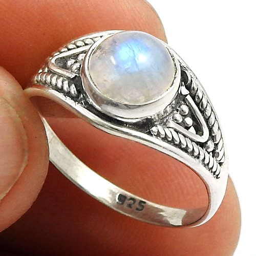 Rainbow Moonstone Gemstone Ring 925 Sterling Silver Handmade Jewelry C55
