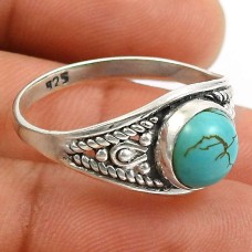 Turquoise Gemstone Ring 925 Sterling Silver Handmade Indian Jewelry Z55